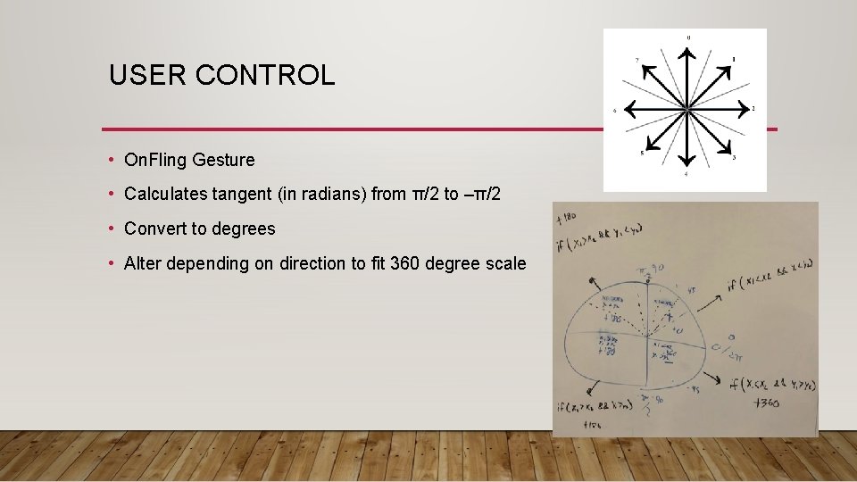 USER CONTROL • On. Fling Gesture • Calculates tangent (in radians) from π/2 to