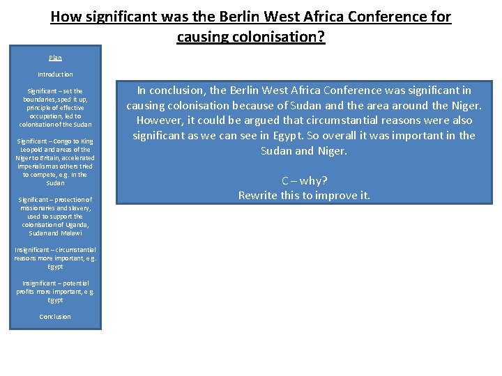 How significant was the Berlin West Africa Conference for causing colonisation? Plan Introduction Significant