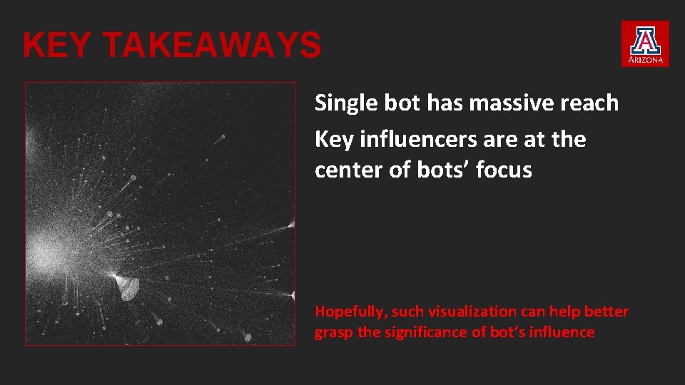 KEY TAKEAWAYS Single bot has massive reach Key influencers are at the center of KEY TAKEAWAYS Single bot has massive reach Key influencers are at the center of
