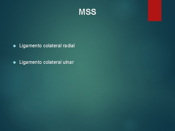 MSS Ligamento colateral radial Ligamento colateral ulnar 