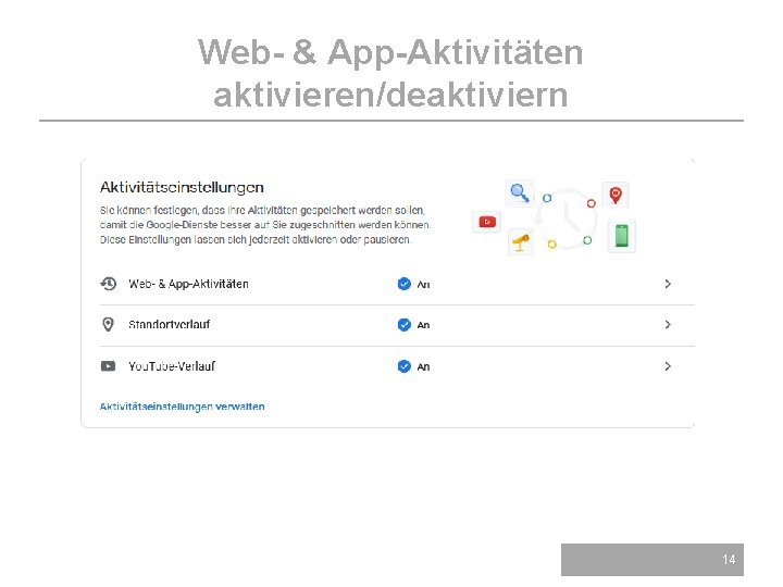 Web- & App-Aktivitäten aktivieren/deaktiviern 14 