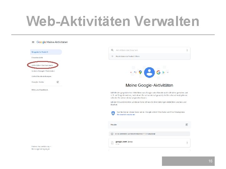 Web-Aktivitäten Verwalten 16 