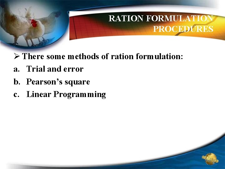 RATION FORMULATION PROCEDURES Ø There some methods of ration formulation: a. Trial and error RATION FORMULATION PROCEDURES Ø There some methods of ration formulation: a. Trial and error