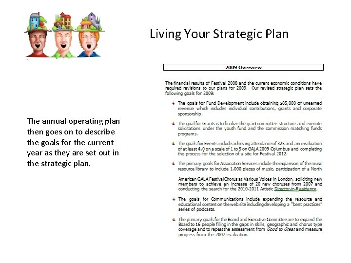 Living Your Strategic Plan The annual operating plan then goes on to describe the