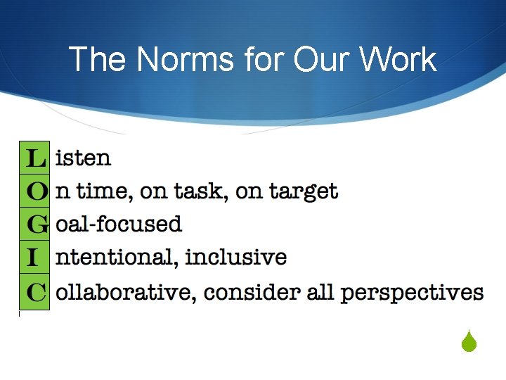 The Norms for Our Work S 