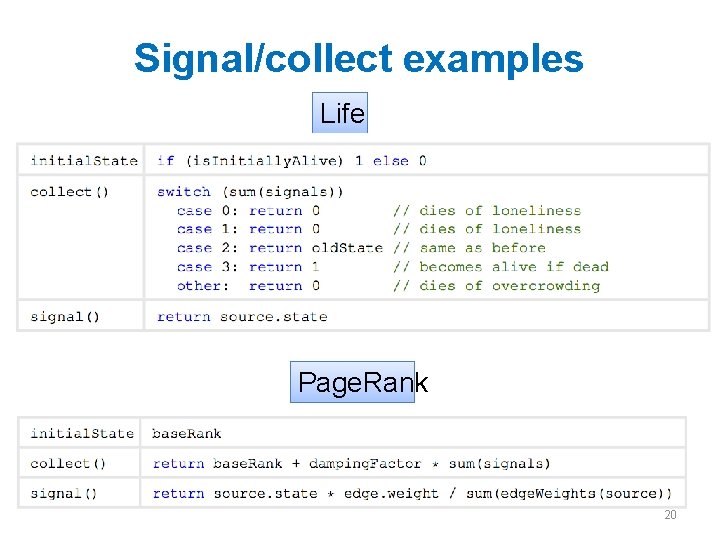 Signal/collect examples Life Page. Rank 20 