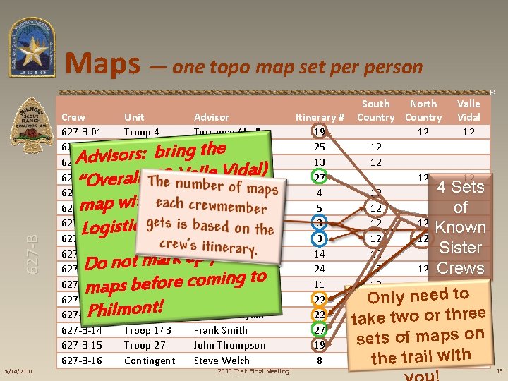 627 -B Maps — one topo map set person 5/14/2010 Crew 627 -B-01 627