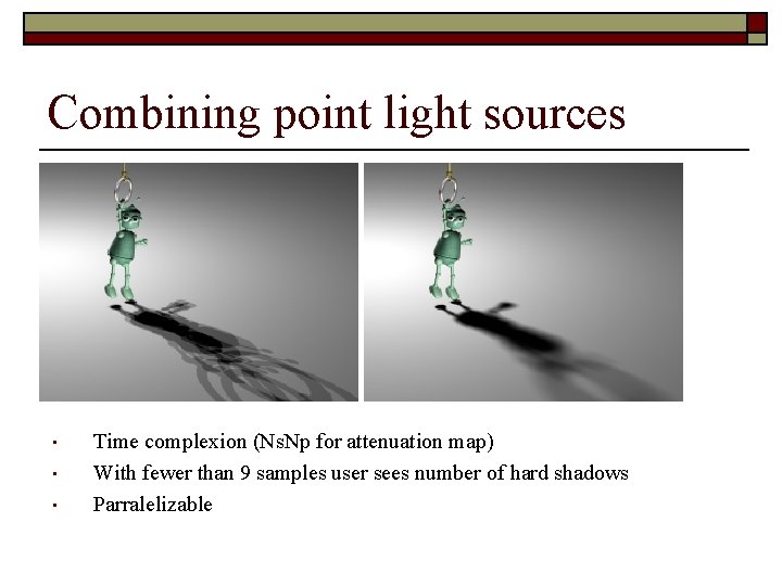 Combining point light sources • • • Time complexion (Ns. Np for attenuation map)
