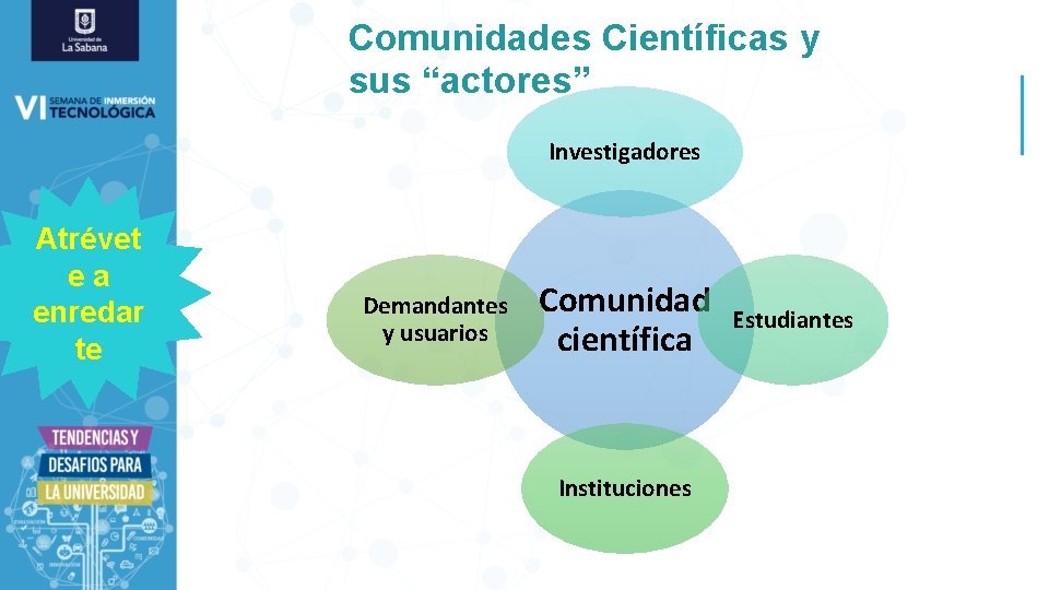 Comunidades Científicas y sus “actores” Investigadores Atrévet ea enredar te Demandantes y usuarios Comunidad