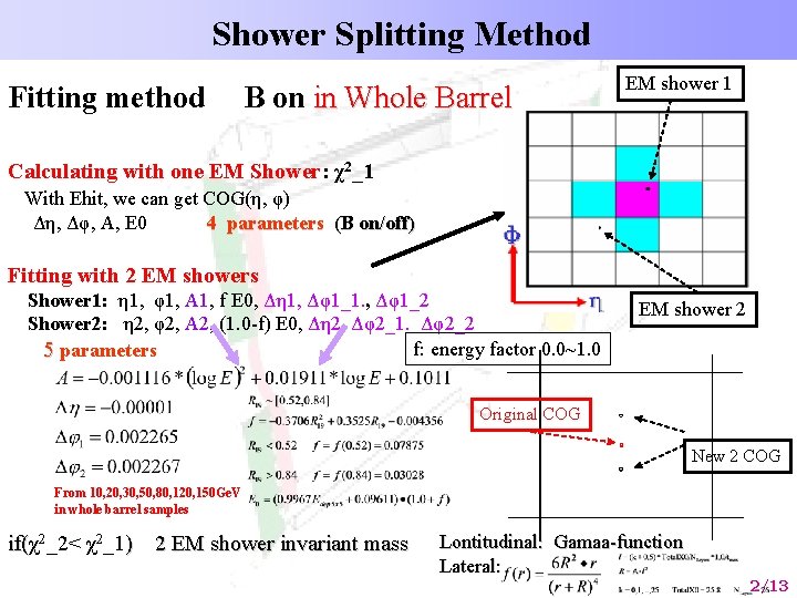 Shower Splitting Method Fitting method B on in Whole Barrel EM shower 1 Calculating