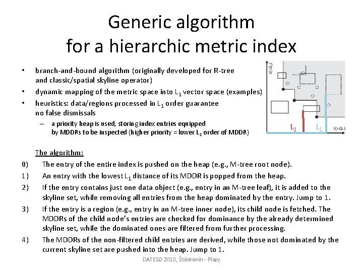Generic algorithm for a hierarchic metric index • • • branch-and-bound algorithm (originally developed