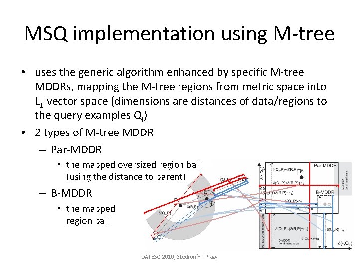 MSQ implementation using M-tree • uses the generic algorithm enhanced by specific M-tree MDDRs,