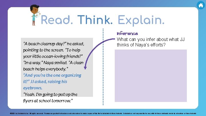 Read. Think. Explain. “A beach cleanup day? ” he asked, pointing to the screen.