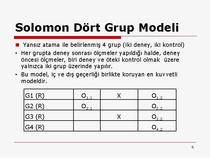 Solomon Dört Grup Modeli n Yansız atama ile belirlenmiş 4 grup (iki deney, iki
