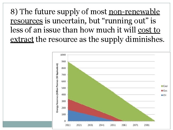 8) The future supply of most non-renewable resources is uncertain, but “running out” is