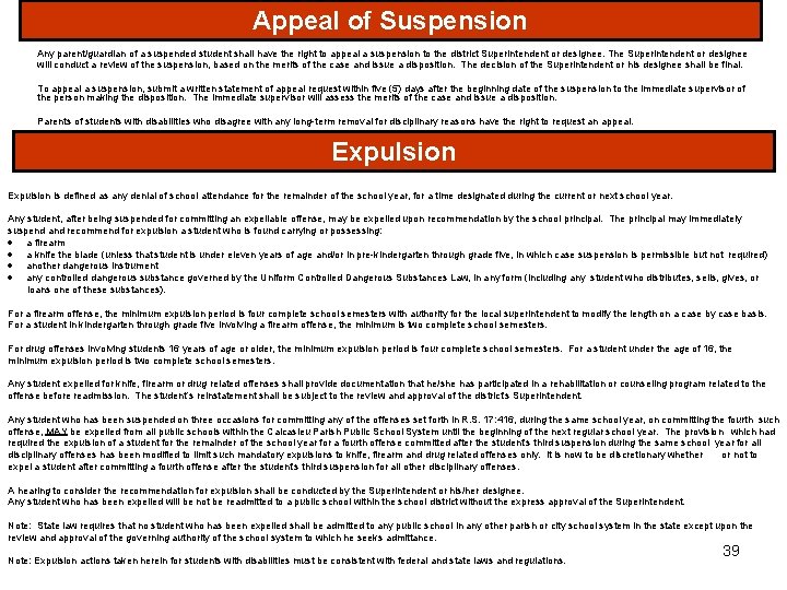 Appeal of Suspension Any parent/guardian of a suspended student shall have the right to