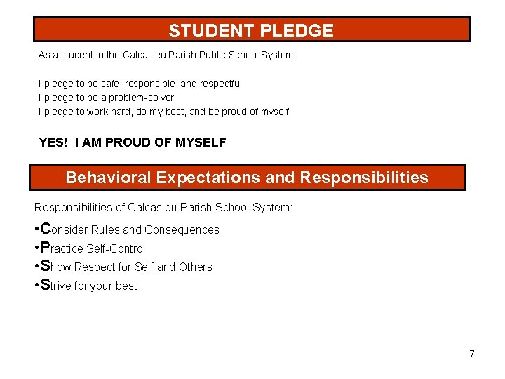 STUDENT PLEDGE As a student in the Calcasieu Parish Public School System: I pledge