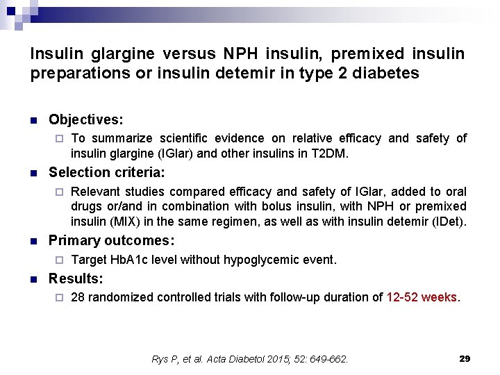 Insulin glargine versus NPH insulin, premixed insulin preparations or insulin detemir in type 2