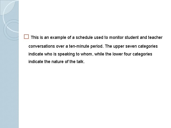 � This is an example of a schedule used to monitor student and teacher