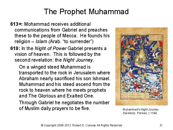 The Prophet Muhammad 613+: Mohammad receives additional communications from Gabriel and preaches these to