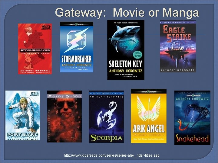 Gateway: Movie or Manga http: //www. kidsreads. com/series-alex_rider-titles. asp 