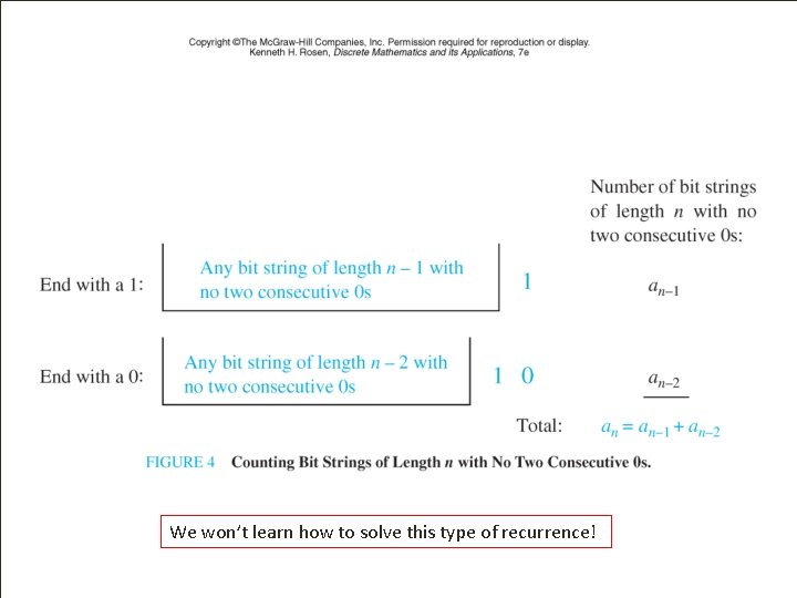 We won’t learn how to solve this type of recurrence! 