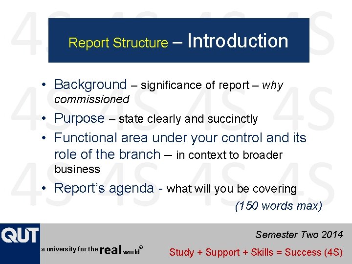Report Structure – Introduction • Background – significance of report – why commissioned •
