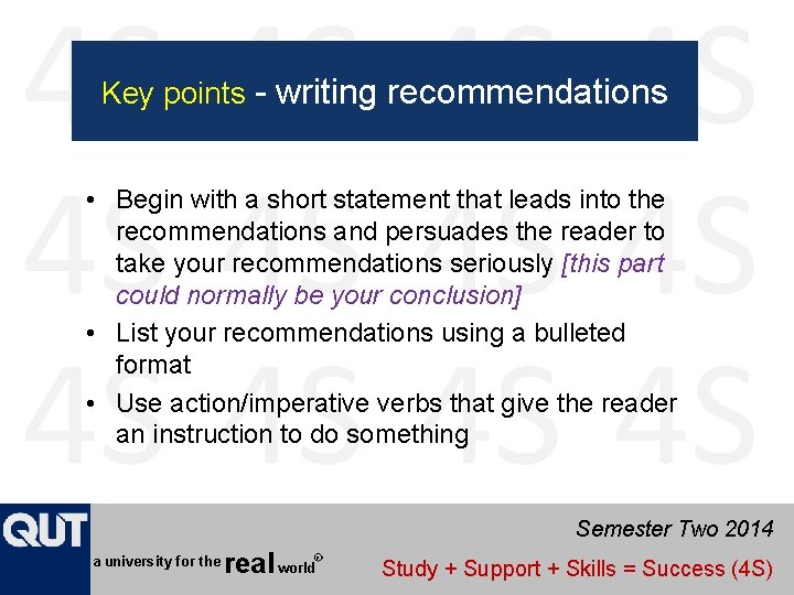 Key points - writing recommendations • Begin with a short statement that leads into