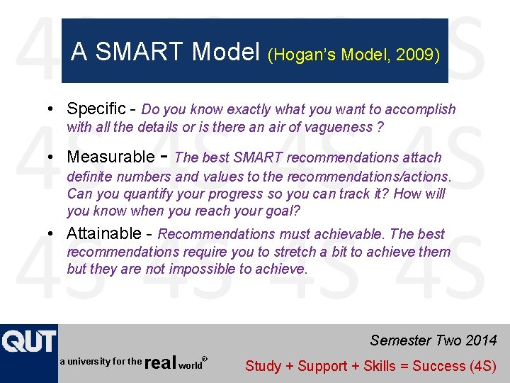 A SMART Model (Hogan’s Model, 2009) • Specific - Do you know exactly what