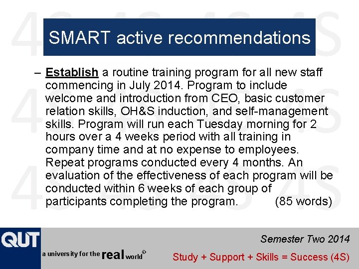 SMART active recommendations – Establish a routine training program for all new staff commencing