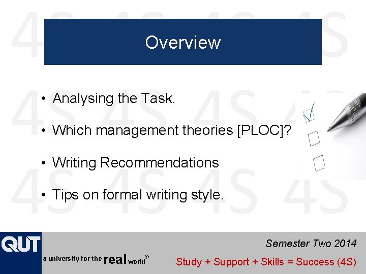 Overview • Analysing the Task. • Which management theories [PLOC]? • Writing Recommendations •