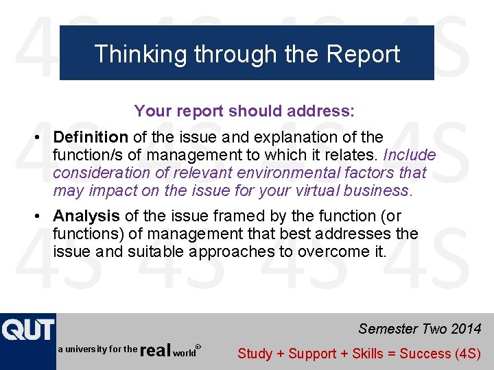 Thinking through the Report Your report should address: • Definition of the issue and