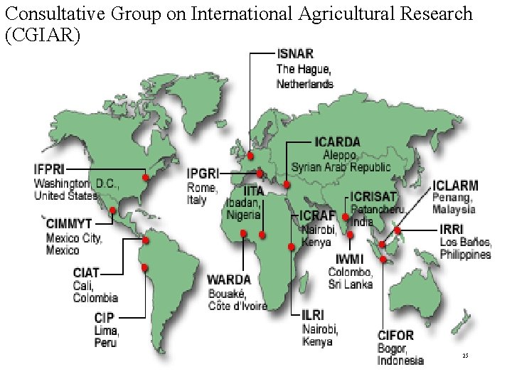 Consultative Group on International Agricultural Research (CGIAR) 25 