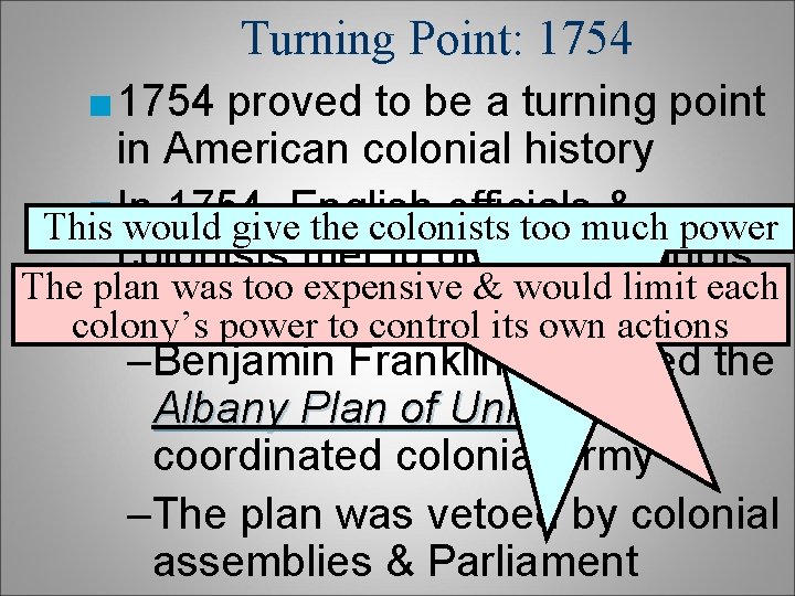 Turning Point: 1754 ■ 1754 proved to be a turning point in American colonial Turning Point: 1754 ■ 1754 proved to be a turning point in American colonial