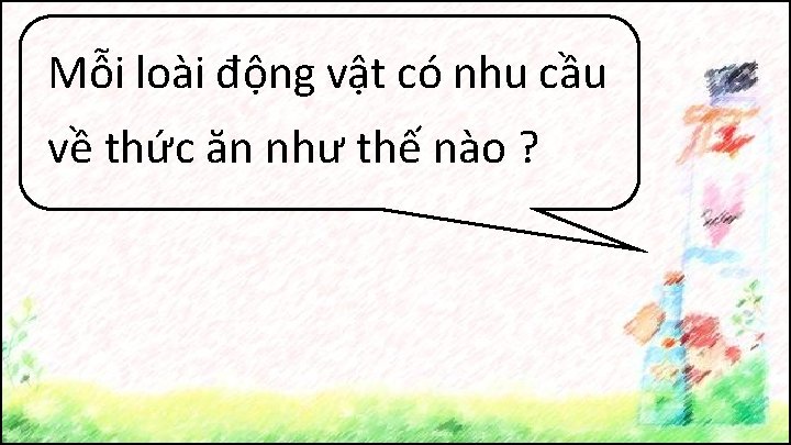 Mỗi loài động vật có nhu cầu về thức ăn như thế nào ?