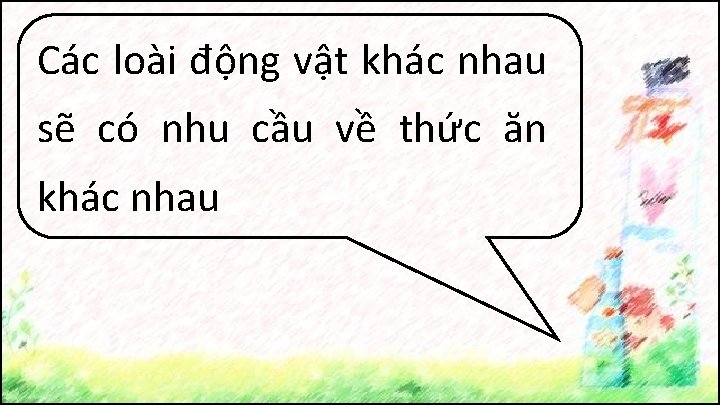 Các loài động vật khác nhau sẽ có nhu cầu về thức ăn khác