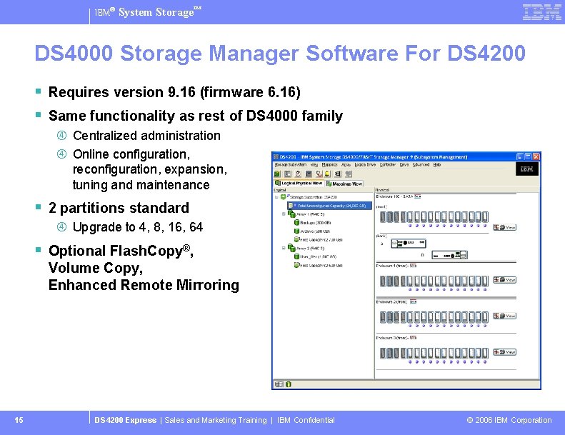 IBM® System Storage™ DS 4000 Storage Manager Software For DS 4200 § Requires version