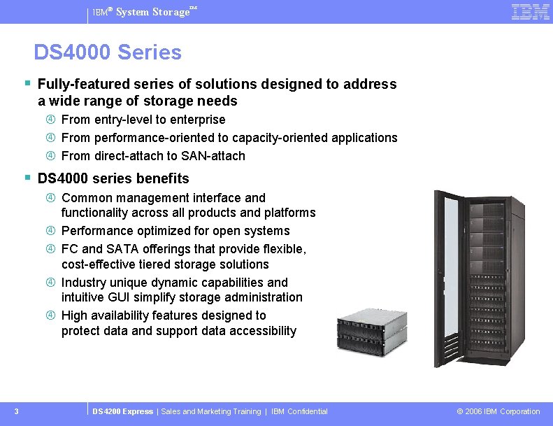 IBM® System Storage™ DS 4000 Series § Fully-featured series of solutions designed to address