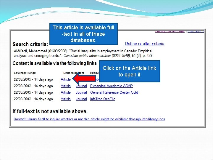This article is available full -text in all of these databases. Click on the