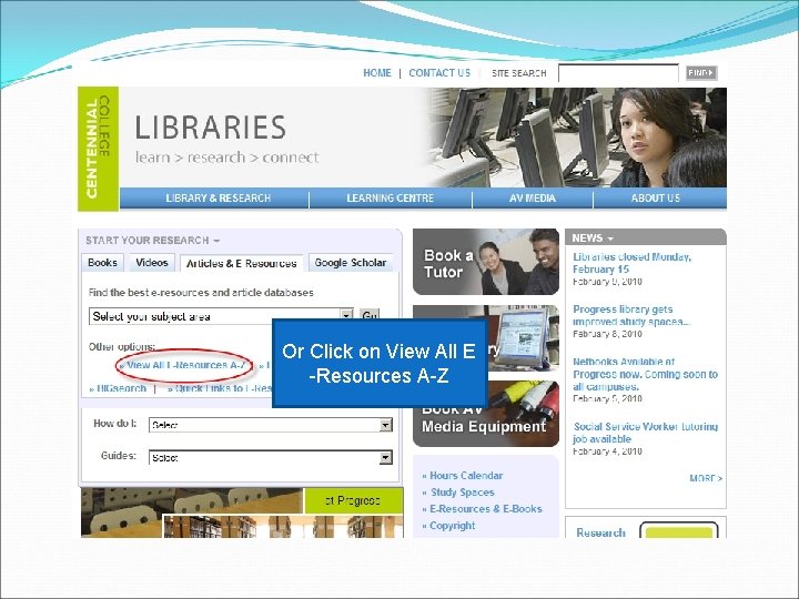Or Click on View All E -Resources A-Z 