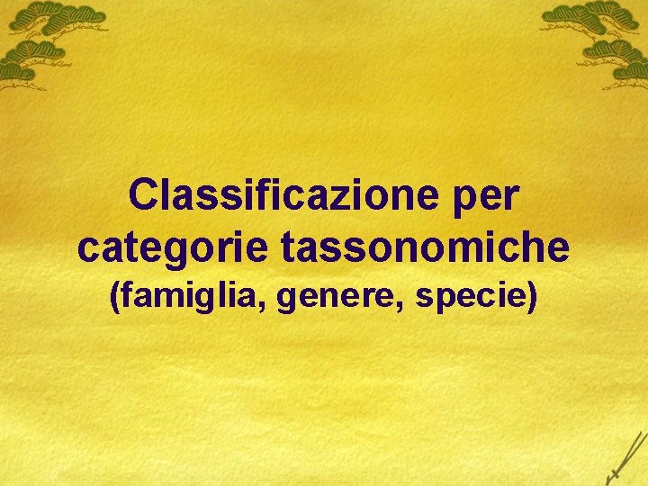 Classificazione per categorie tassonomiche (famiglia, genere, specie) 