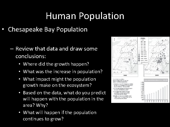 Human Population • Chesapeake Bay Population – Review that data and draw some conclusions: