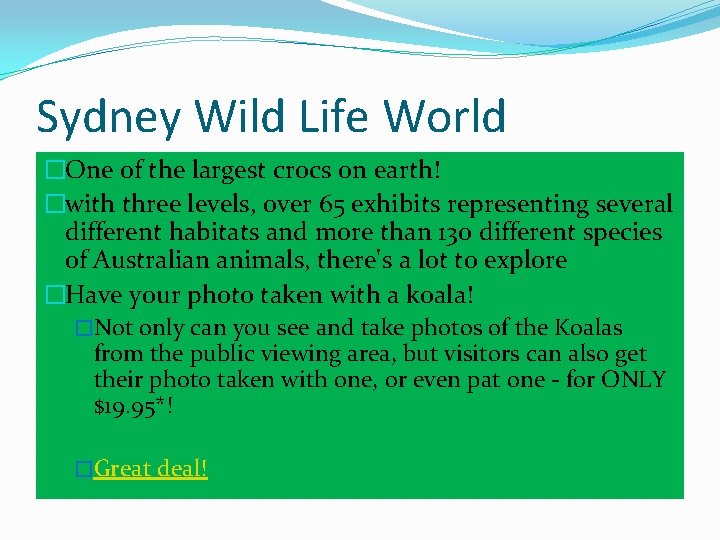 Sydney Wild Life World �One of the largest crocs on earth! �with three levels,