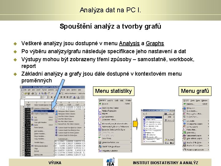 Analýza dat na PC I. Spouštění analýz a tvorby grafů u u Veškeré analýzy Analýza dat na PC I. Spouštění analýz a tvorby grafů u u Veškeré analýzy