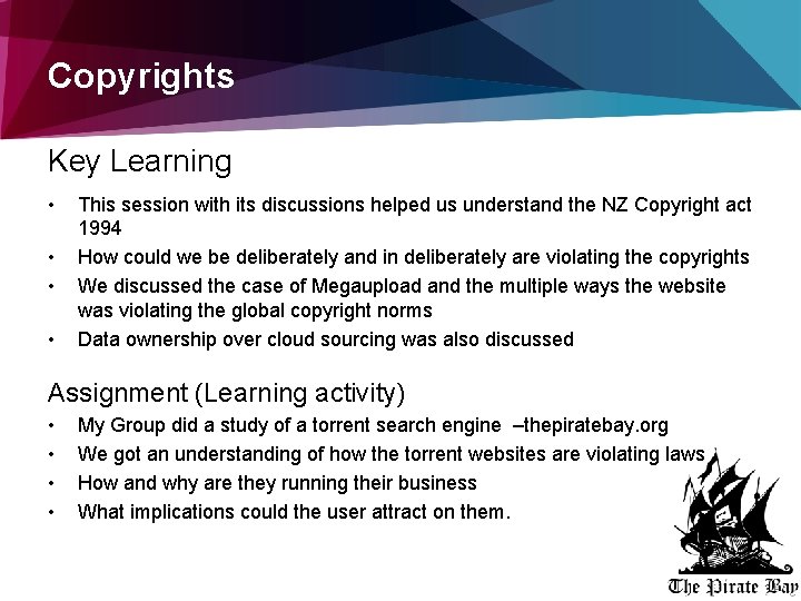 Copyrights Key Learning • • This session with its discussions helped us understand the