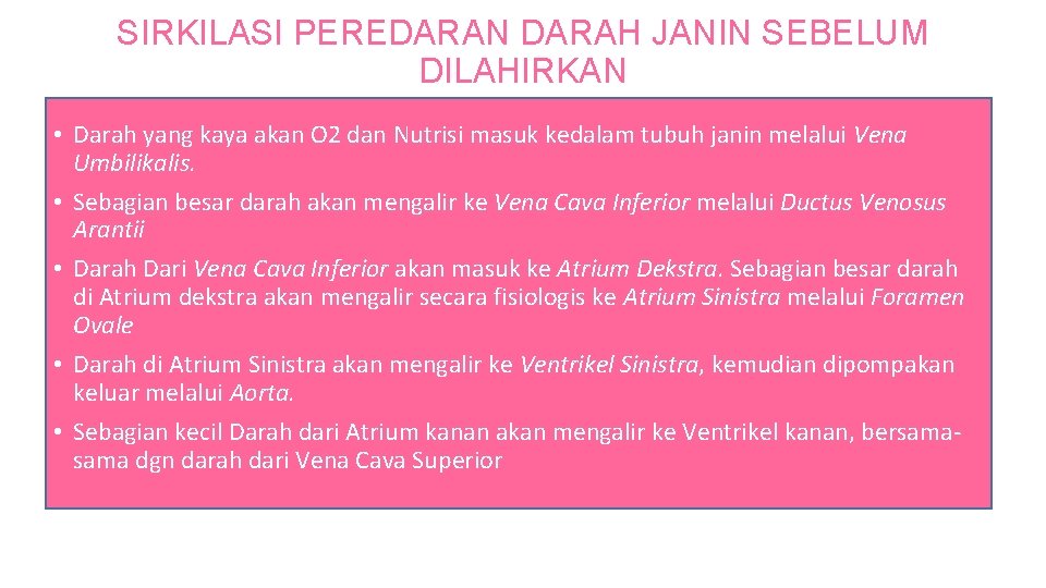 SIRKILASI PEREDARAN DARAH JANIN SEBELUM DILAHIRKAN • Darah yang kaya akan O 2 dan