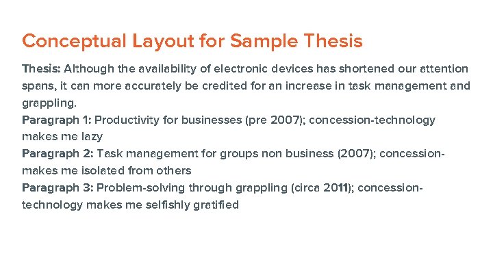 Conceptual Layout for Sample Thesis: Although the availability of electronic devices has shortened our