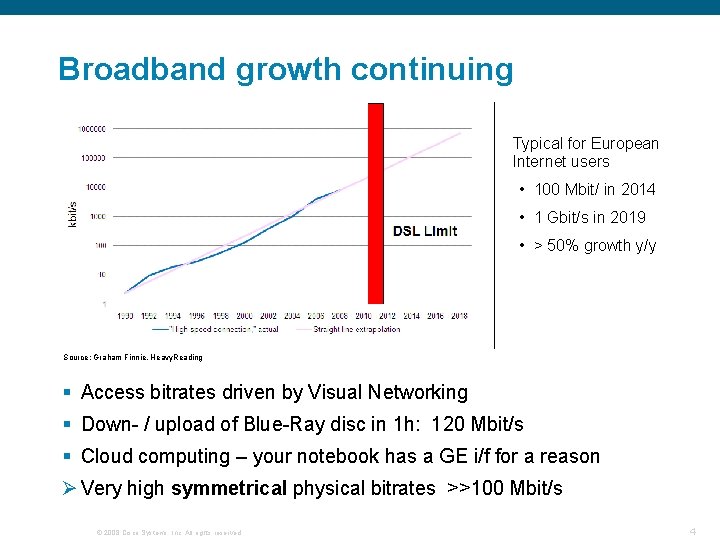 Broadband growth continuing Physical access bitrates Typical for European Internet users • 100 Mbit/