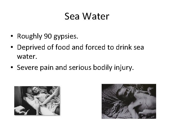 Sea Water • Roughly 90 gypsies. • Deprived of food and forced to drink