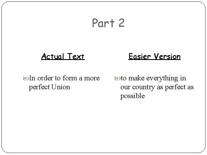 Part 2 Actual Text In order to form a more perfect Union Easier Version